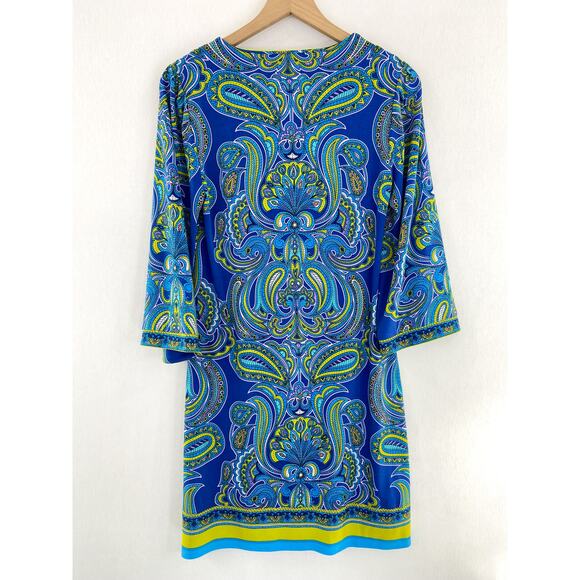 Laundry by Shelli Segal Paisley Blue Green Above Knee Peacock Shift Dress Small - Picture 3 of 8